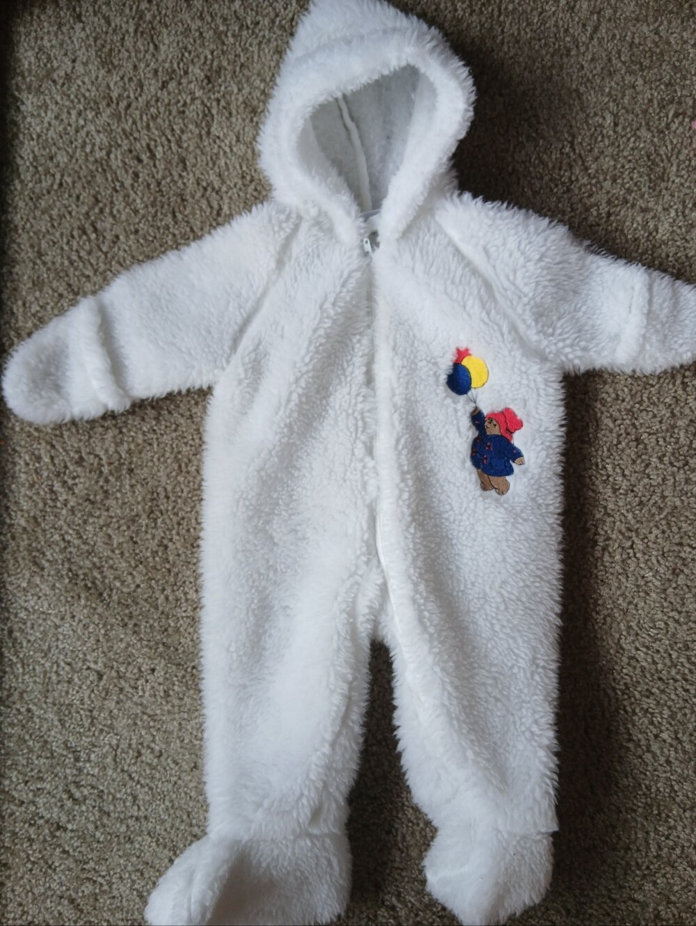 Vintage Paddington White Hooded Sherpa Baby One-Piece